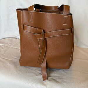French Connection Faux Leather Tote in Caramel Brown